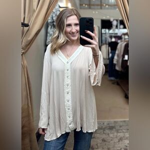 Anthropologie POL Cream Button-Down Women's Top